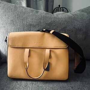Coach Tan Leather Briefcase with Black Strap